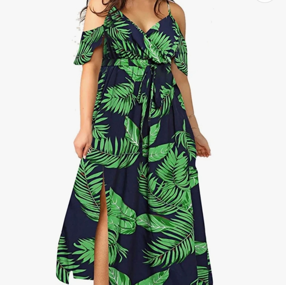 Milumia Women Plus Size Cold Shoulder Maxi Wedding Guest Split Dress x1